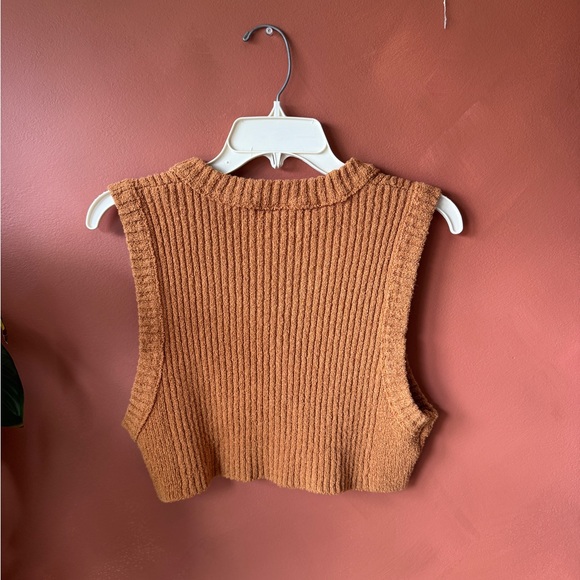 Free People Rust Orange Ribbed Button-Front Cropped Vest - Picture 4 of 4